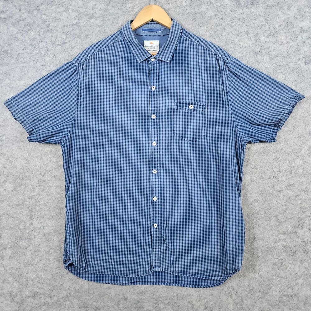 Tommy Bahama Jeans Island Crafted Men's Shirt Size XL Button Up Blue Checks SNAG